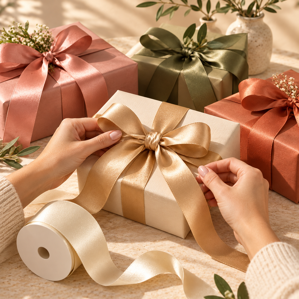 Elegant Satin Gift Wrapping Ribbon Rolls