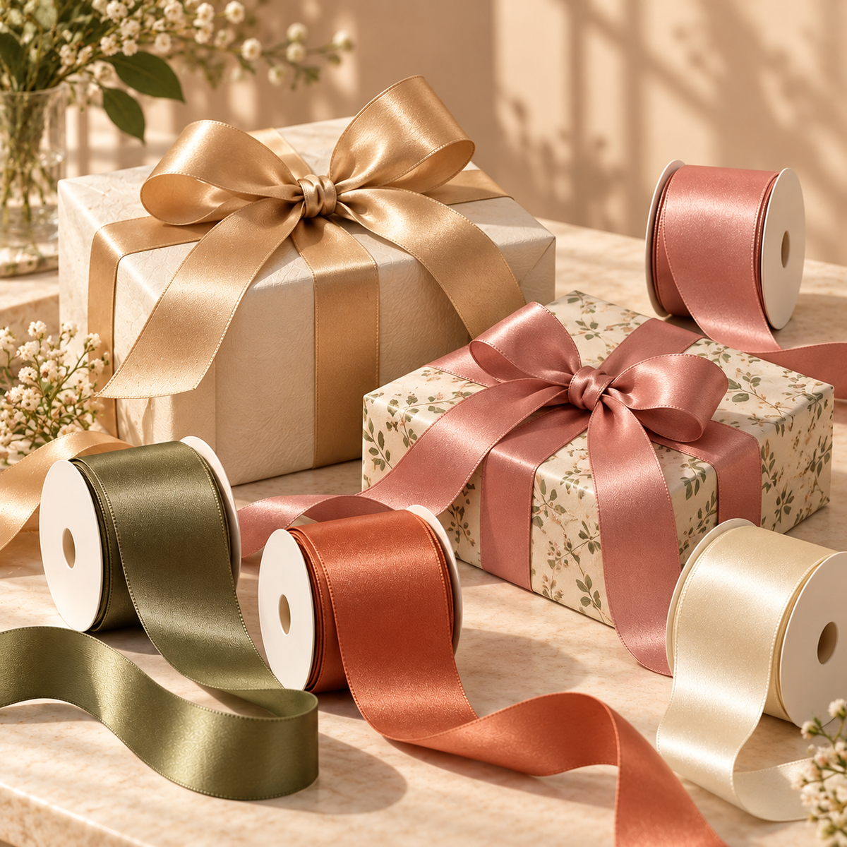 Elegant Satin Gift Wrapping Ribbon Rolls