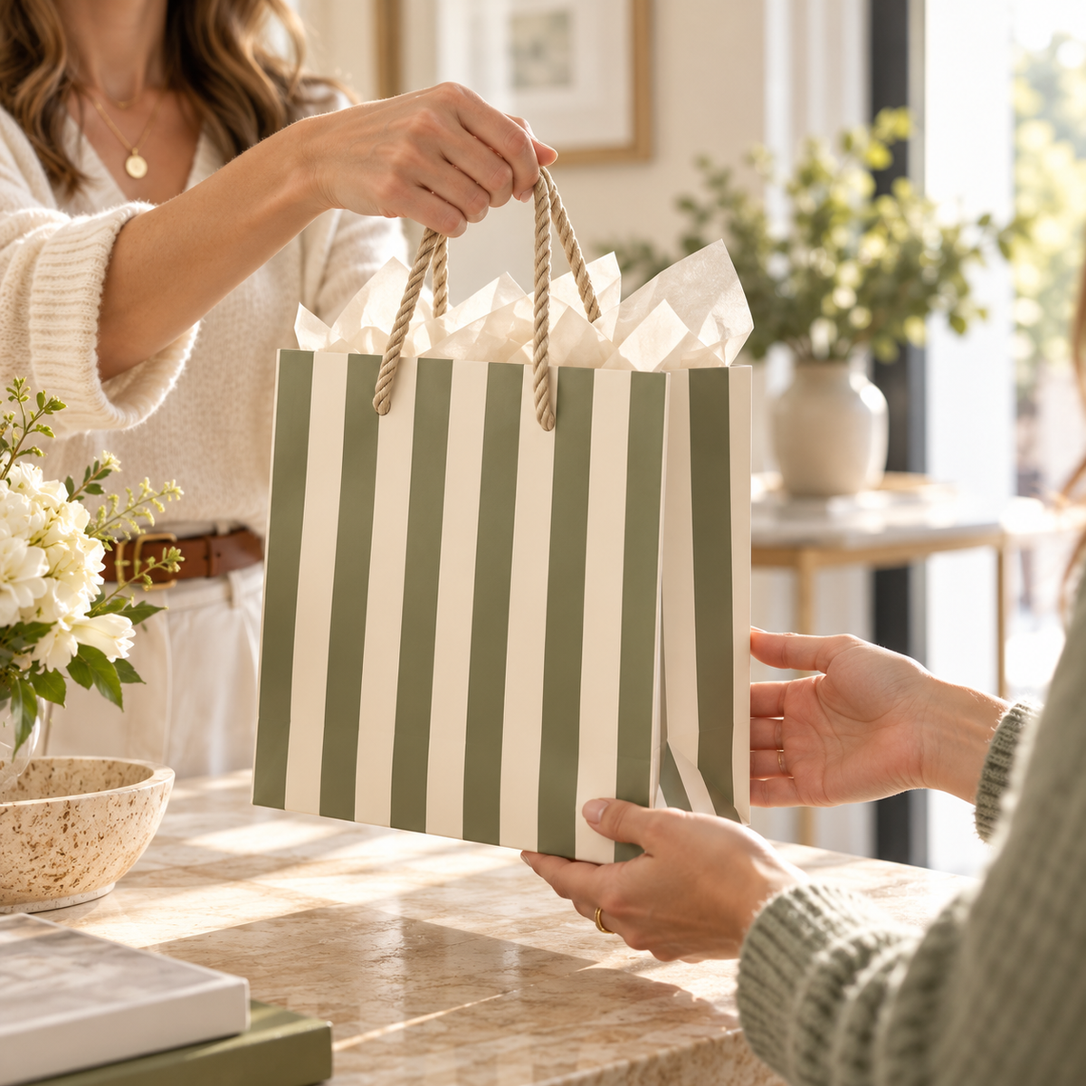 Elegant Striped Gift Bags with Rope Handles