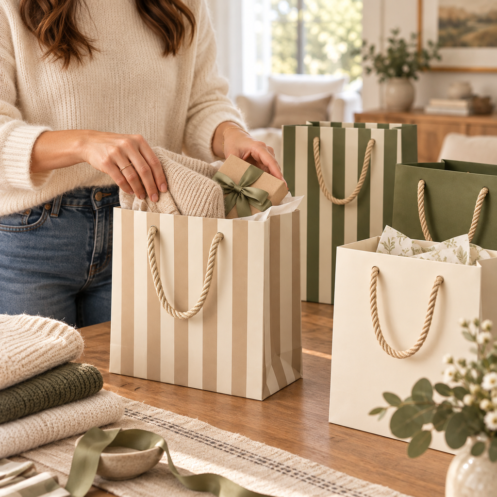 Elegant Striped Gift Bags with Rope Handles
