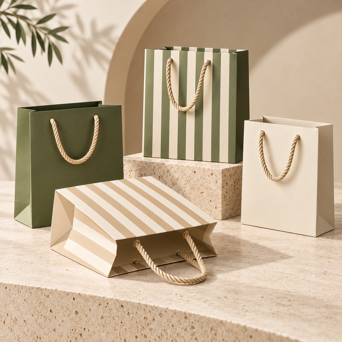 Elegant Striped Gift Bags with Rope Handles