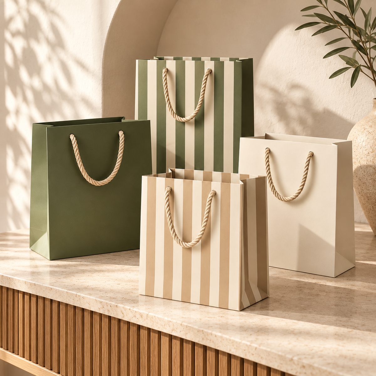 Elegant Striped Gift Bags with Rope Handles